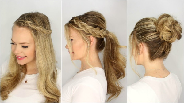 Penteado para cabelo médio para todos os dias para a menina da escola. Foto como fazer