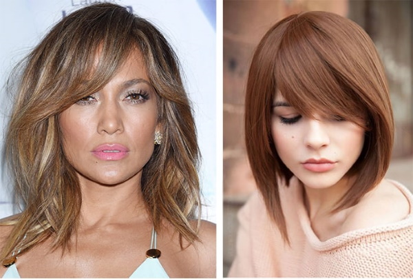 Coupes de cheveux pour cheveux moyens et visage rond pour les femmes. Photo avec et sans frange