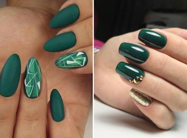 Manicure em tons de verde. Verniz fotogel para unhas compridas e curtas. Novos itens