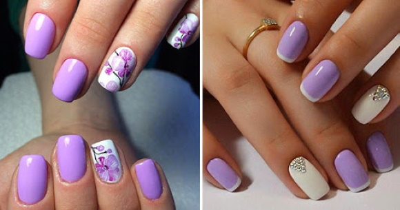 Manucure lilas avec design de vernis gel pour ongles courts et longs