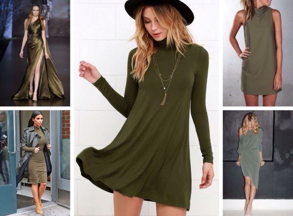 Khaki. Fotos com roupas de mulher, com que cor é combinada, como vestir