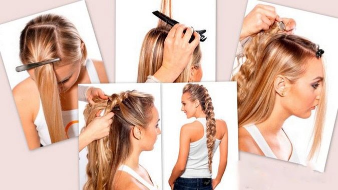 Penteados com mechas postiças para cabelos curtos com grampos. Foto como fazer