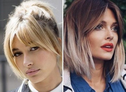 Corte de cabelo feminino com franja longa para cabelos médios. Fotos, tendências da moda em 2024